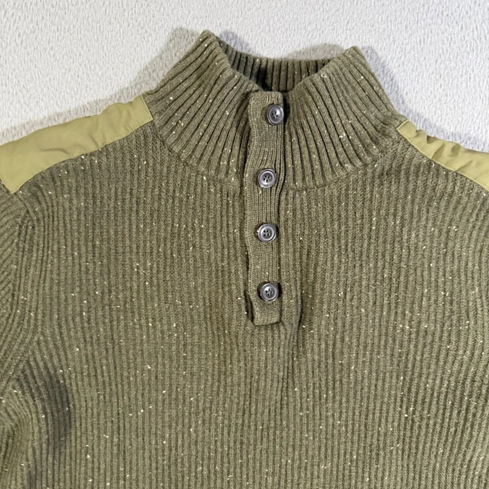 The‎ North Face Mens Large Green Button Up Sweater Knit Ribbed Military Pullover